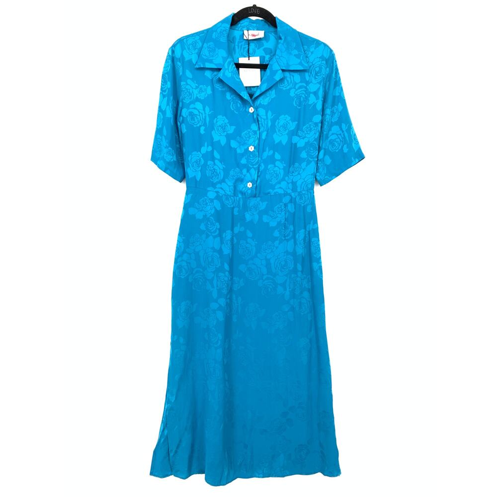 Art Dealer Cutout Floral-Jacquard Midi Dress Womens Size M Turquoise Blue NEW